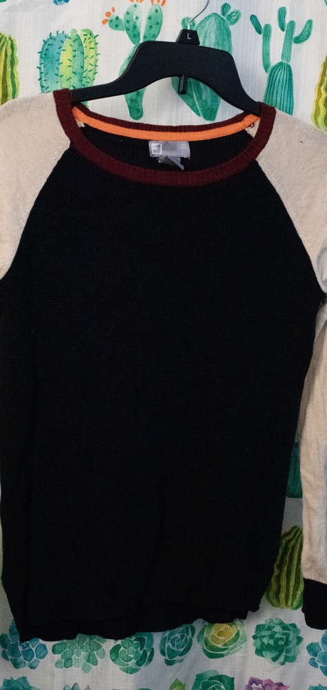 Colorblock crew sweater with elbow patch